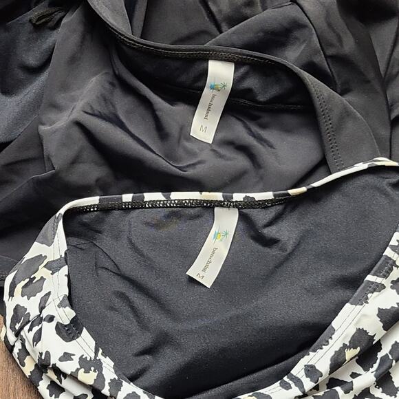 NWT Beachsissi Women’s Tankini Set Black Top White Brown Animal Print Bottoms M - Picture 5 of 7